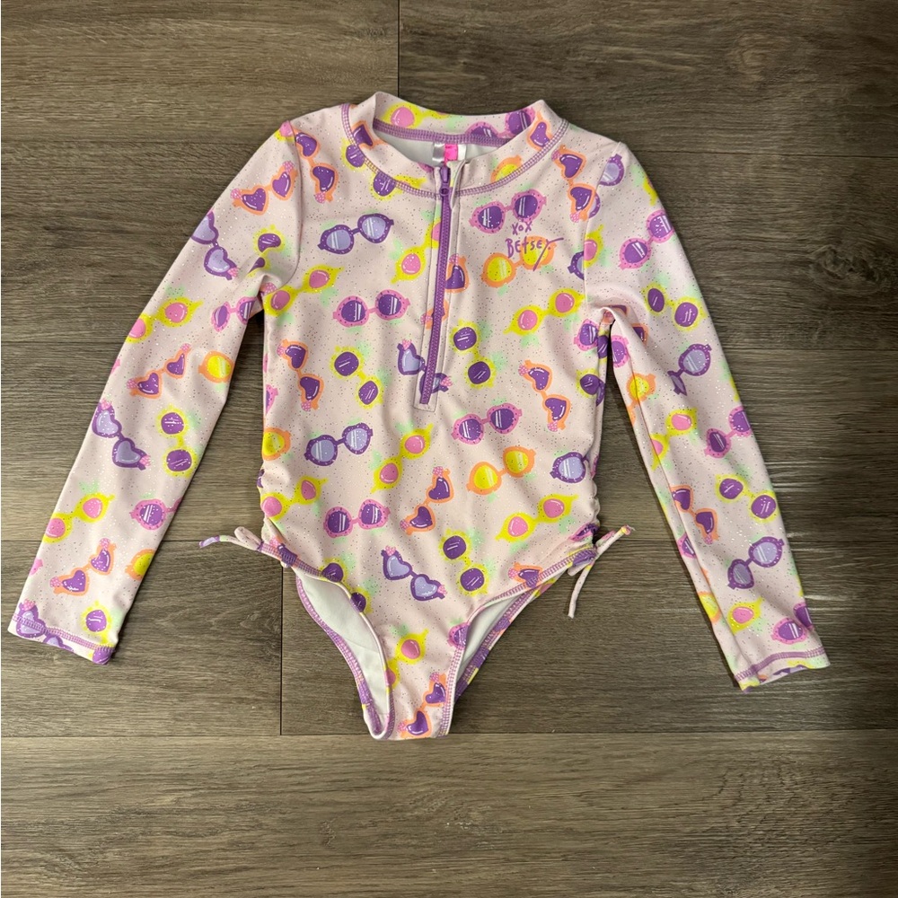 Betsey Johnson Girls Pink Sunglasses Print One-Piece Swimsuit